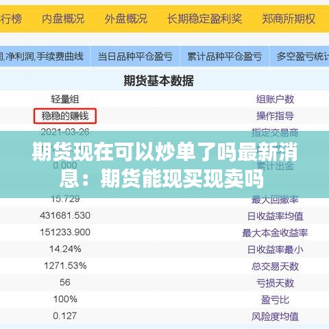 期货现在可以炒单了吗最新消息：期货能现买现卖吗 