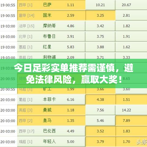 今日足彩实单推荐需谨慎，避免法律风险，赢取大奖！